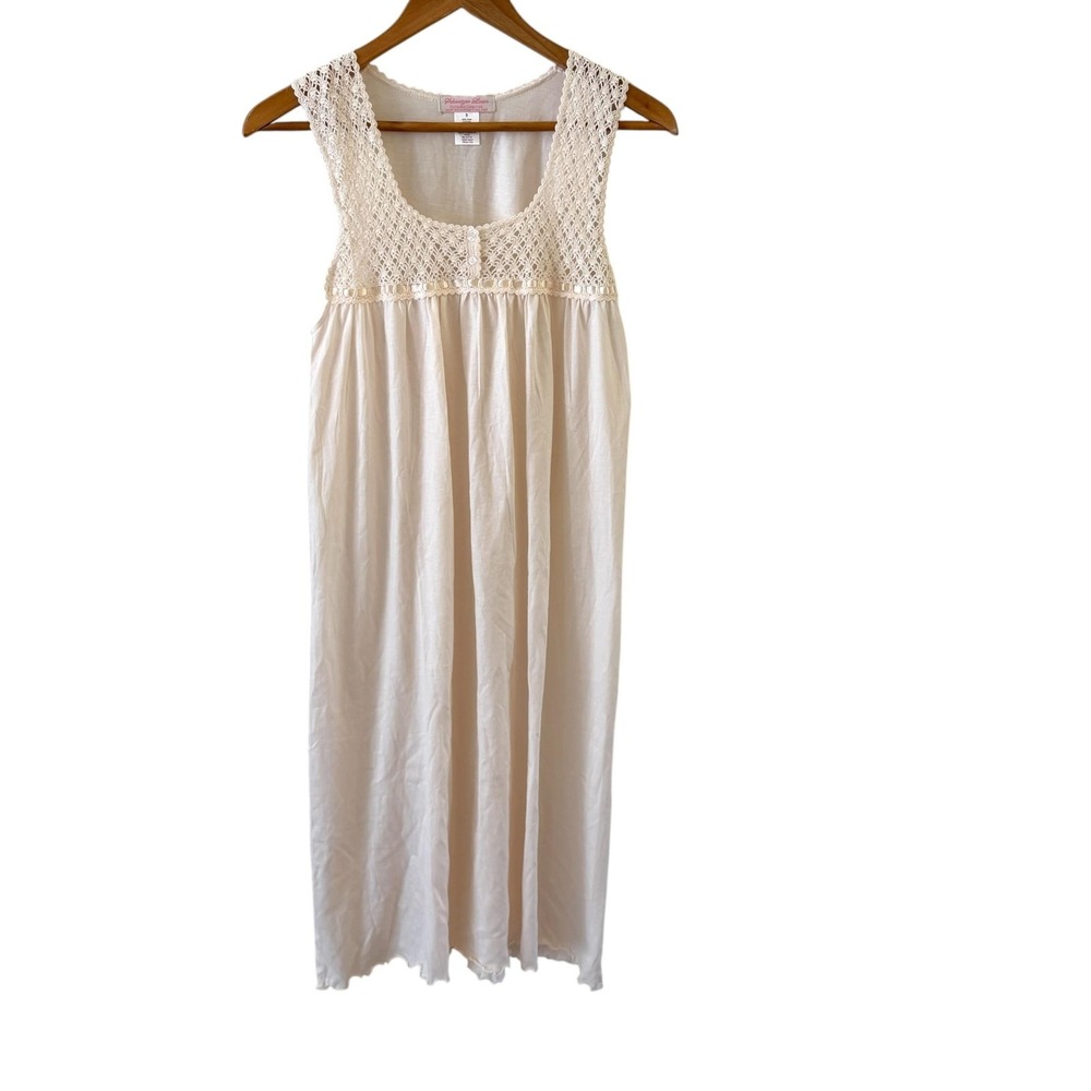 Schweitzer Linen Pima Cotton Nightgown Womens S Cream Crochet Cottage Core
